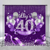Aperturee - Aperturee Purple Glitter Balloons Custom 40th Birthday Backdrop